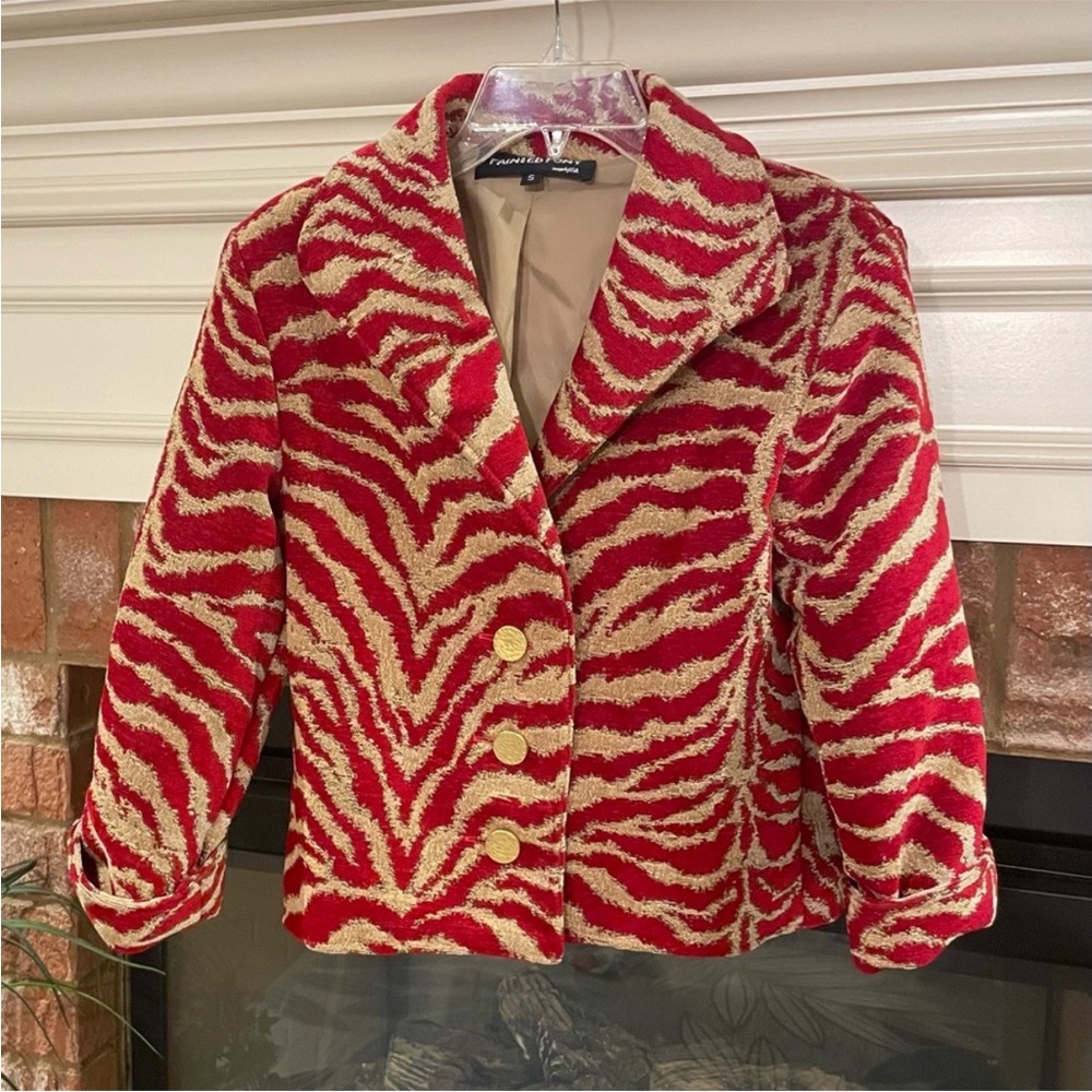 Vintage Painted Pony Tapestry Red and Tan Zebra Jacket Small